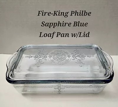 Vintage Fire King Philbe Sapphire Blue Loaf Pan & Lid 9  X 5  • $22