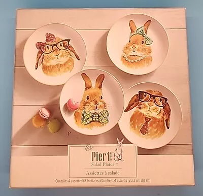 Pier 1 Imports Rabbits Bunnies 8  Salad Plates Spring Easter-Set Of 4 • $25