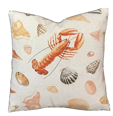 Lobster Printed Cushion Cover Beige Orange Cotton Fabric Sea World 16” SALE • £5.99