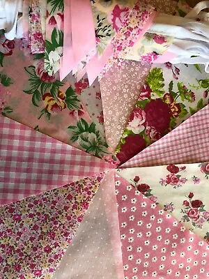 Wedding Pink Fabric Bunting 40 Handmade Flower Baby Shower Posh Christening • £9.99