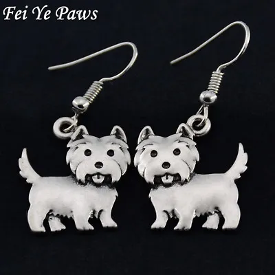 £2.99 • Buy Stunning Pair Silver Tone Westie West Highland Terrier Dog Earrings. Must See.