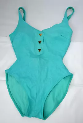 La Blanca One Piece Swimsuit Barbie Core Malibu Textured Aqua Teal Vtg Curvy 10 • $29.99