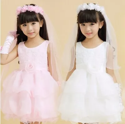 £11.59 • Buy Children White Pink Hair Head Lace Veil Garland Headband Tiara 65cm Flower Girl