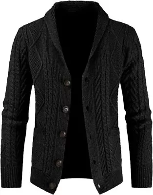 JMIERR Men's Casual Long Sleeve Shawl Collar Buttons Down Cable Knit Cardigan Sw • $39