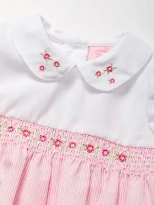 £11.99 • Buy Baby Girls Spanish Style Smocked Floral Romper Cotton Pink 0-3 3-6 6-9 Months