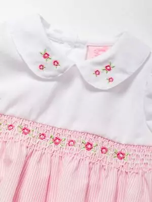 £11.99 • Buy Baby Girls Spanish Style Smocked Floral Romper Cotton Pink 0-3 3-6 6-9 Months