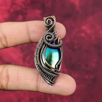 Mystic Fire Labradorite Gemstone Pendant Copper Wire Wrapped Jewelry For Gifts • $28.50