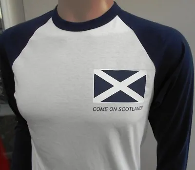 £10 • Buy COME ON SCOTLAND Flag Football Rugby Supporter Fan LONG SLEEVE BASEBALL T-Shirt