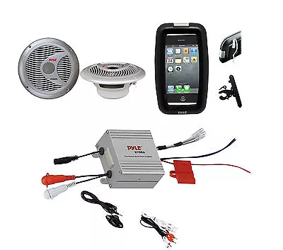 Boat Marine Grade Bike Use IPod Input Amplifier 6.5  Round SpeakersPhone Case • $123.99