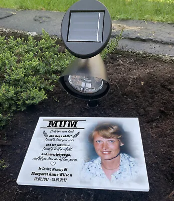 Personalised Grave Memorial With Solar Light In Memory Of Mum Grave Headstone. • £29.99