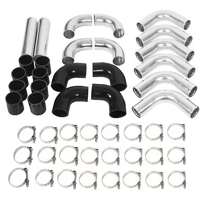 2.5  Inch Universal 12Pcs Sliver Intercooler Piping Kit+Blk Coupler T-Bolt Clamp • $111.99