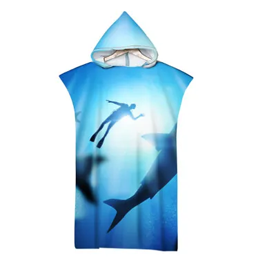 Adult Kids Hooded Beach Towel Poncho Surf Spa Pool Swim Changing Robe Shark Sea • £17.99