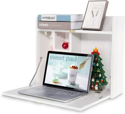 White Office Floating Foldable Computer Desk Home Wall Mounted PC Laptop Table • $69.99