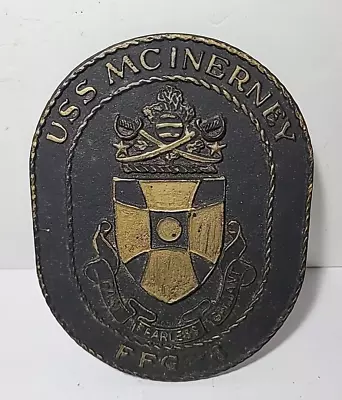 Vtg USS McInerney Frigate FFG-8 Fast Fearless Military Ship Insignia Logo Plaque • $59