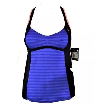 NWT Nike Black/Purple Blue Women's Tankini Racerback Top Sz 6 ~ Padded • $18.75