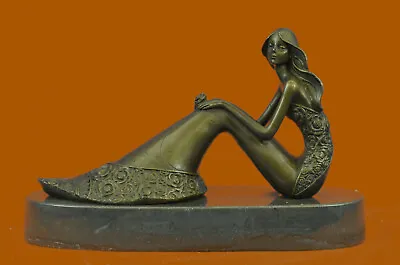 Art Deco Hot Cast Little Gorgeous Mermaid Bronze Sculpture Marble Base Artwork • $119.40