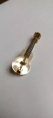 Vintage Signed Mother Of Pearl Acoustic Guitar Brooch Pin • $6.99