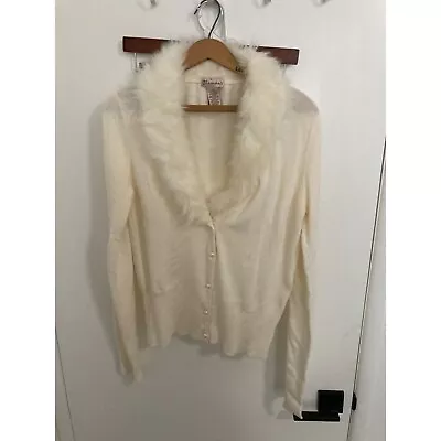 Glimmer Women's Vintage Faux Fur Collar Cardigan Cream Large • $29.99