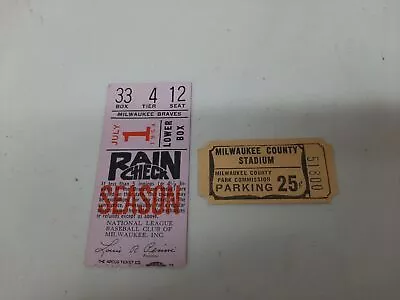 1954 Milwaukee Braves Ticket Stub & Parking Ticket July 1st Aaron 1st Year  • $49.88