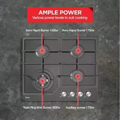 Midea 60cm Gas Glass Cooktop With 4 Burners Black • $549