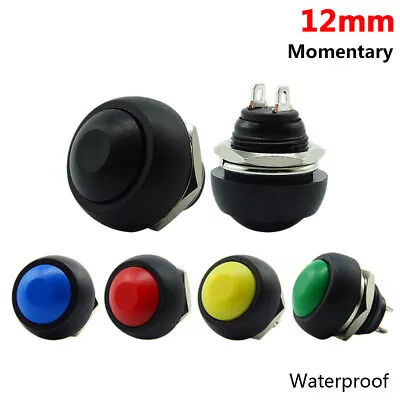 12mm Waterproof ON/OFF Push Button Switch Momentary Black Red Green Blue PBS-33B • $27.85