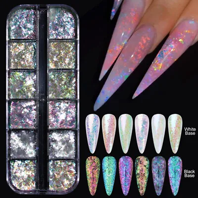 12 Grid Holographic Auroras Nail Flakes Colorful Glitter Sparkle Sequin Manicure • $5.10