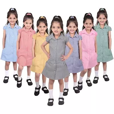 Kids Girls School Uniform Pleated Gingham Checked Summer Dress Age 3-14 • £7.99