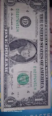 One Dollar Bill Fancy Serial Number 0 Thru 7 • $200