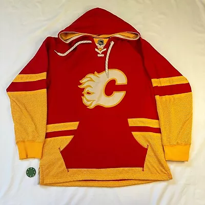 Vintage Calgary Flames Pro Lace Up NHL CCM Jersey Hoodie M • $24.09