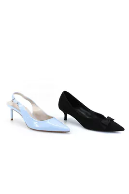 Zara Womens Stiletto Pointed Slingback Pumps Black Blue Suede Patent 39 Lot 2 • $34.99