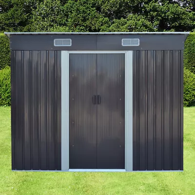 4 X 6FT Grey Metal Garden Shed Pent Roof Free Foundation Base Storage Toolshed • £185.99