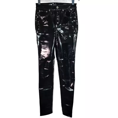 Rag & Bone Black Super High Rise Ankle Skinny Vinyl Pants 24 Patent Leather READ • $49.99