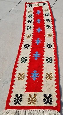 Authentic Hand Knotted Vintage Turkish Kilim Area Rug 3.0 X 0.8 Ft (1347 KAR) • $24.99