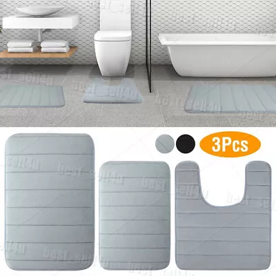 Memory Foam 3 PC Bathroom Rug Absorbent Bath Mat Set Small Large And Contour Rug • $19.99