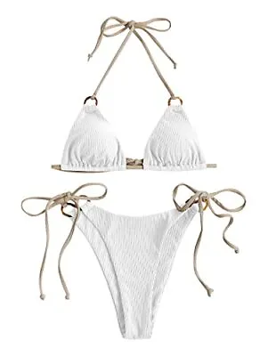 $9.99 • Buy ZAFUL O-Ring High Cut Bikini Swimwear White-362 Size 6