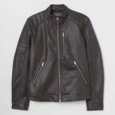New H&M Men’s Brown Faux Leather Biker Moto Jacket Size Small • $38.40