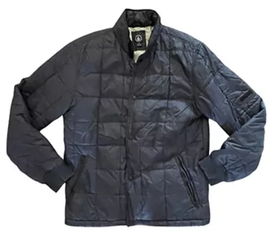 Volcom Navy Blue Quilted Puff Snap Front Coat Lightweight Jacket Men's SZ Large • $34.99