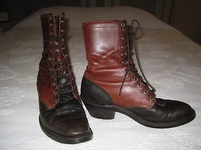 Vtg Mens Justin 602 Genuine Two Tone Leather Kiltie Roper Logger Boots 11 USA • $125