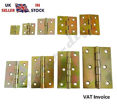 Yellow Galvanised Butt Hinges Door Cabinet Cupboard 9 Sizes From 20 To 80mm • £1.97