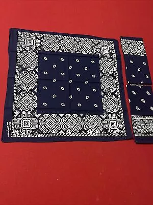 Lot Of 3 Vintage Blue Western Style Bandana 100% Cotton USA Headwear Scarf • $15.95