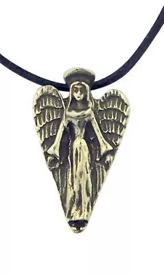 Guardian Angel Of Hope 1 Inch Oxidized Silver Pendant On Cord Chain Necklace • $11.11