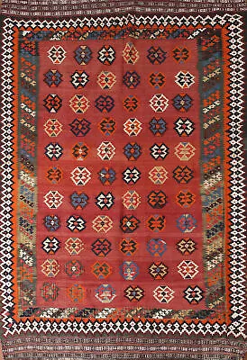 Flat Weave Vegetable Dye Kilim Qashqai Area Rug 5x8 Wool Handmade Reversible Rug • $999