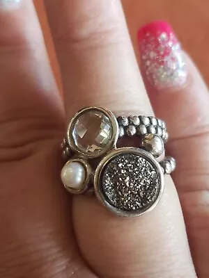 Sterling Silver Michael Dawkins Ring With Pearldruzy And Quartz Size 7.75 • $25