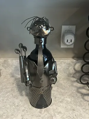 Metal Art Sculpture Golfer Character Golf  Wine Liquor Bottle Holder Decoration • $8