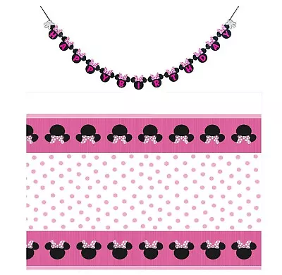 Minnie Mouse Plastic Table Cover + Letter Banner Girls Birthday Party Supplies • $11.99