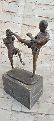 Kickboxing Bronze Sculpture Boxers Sport Trophy Marble Base Art Deco Sale Figure • $199