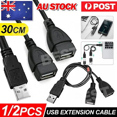 $4.85 • Buy Double USB Extension Male To 2 Female Cable Cord Power And Data Adapter NEW
