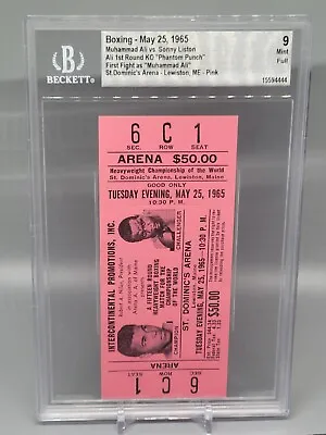 1965 Muhammad Ali Sonny Liston Full Ticket Stub Pink  Phantom Punch  Beckett 9 • $499