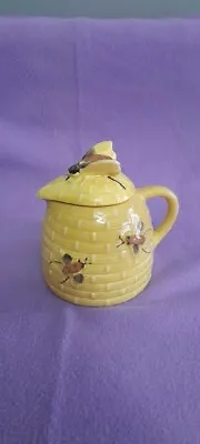 Vintage Yellow Ceramic Beehive Honey Pot Pitcher/Jar With Lid • $15