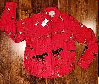 Vintage NWT 90’s Red Side Saddle Western Button Long Sleeve Shirt Womens XL   • $50